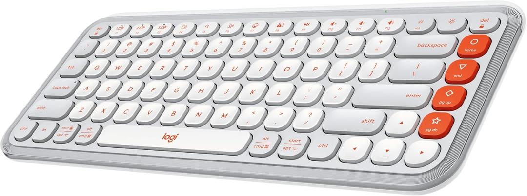 Logitech POP ICON Keys Wireless Bluetooth Keyboard, Comfortable Typing, Programmable Keys, Easy-Switch Between up to 3 Devices, for Laptop, Tablet, PC  Off White and Orange