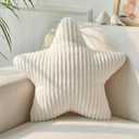 Qunclay 15" Star Pillow Star Soft Striped Faux Fur Plush White Throw Pillow