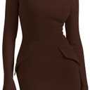 PRETTYGARDEN Womens Short Formal Dresses Fall Long Sleeve Mock Neck Elegant Cocktail Party Club Bodycon Mini Dress (Brown,Small)