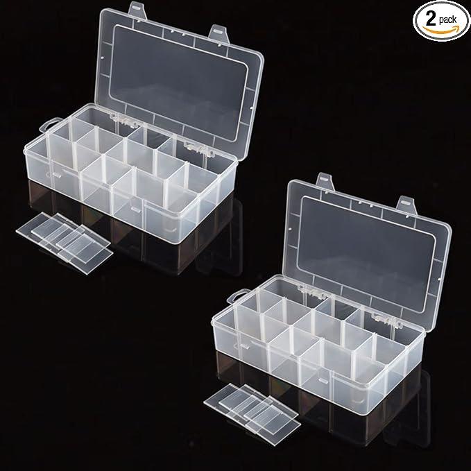 2 Packs 30 Large Grids Sewing Thread Organizer Storage Box,with Adjustable Dividers,Clear Plastic Container Holder for Embroidery,Washi Tape , 5.5x11