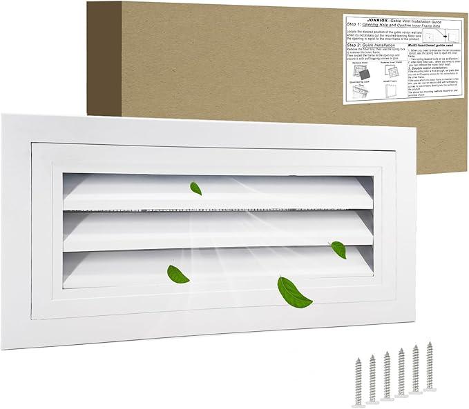 16"*8" Gable Vent,Aluminum Alloy Wall Vent Shed Vents,with Removable Strainer and 180 Degree Opening Angle.Ideal for Attic,Shed,Garage,Play House,Coop.[Inside Dimensions:14"w X 6"h]-White 1 Pack
