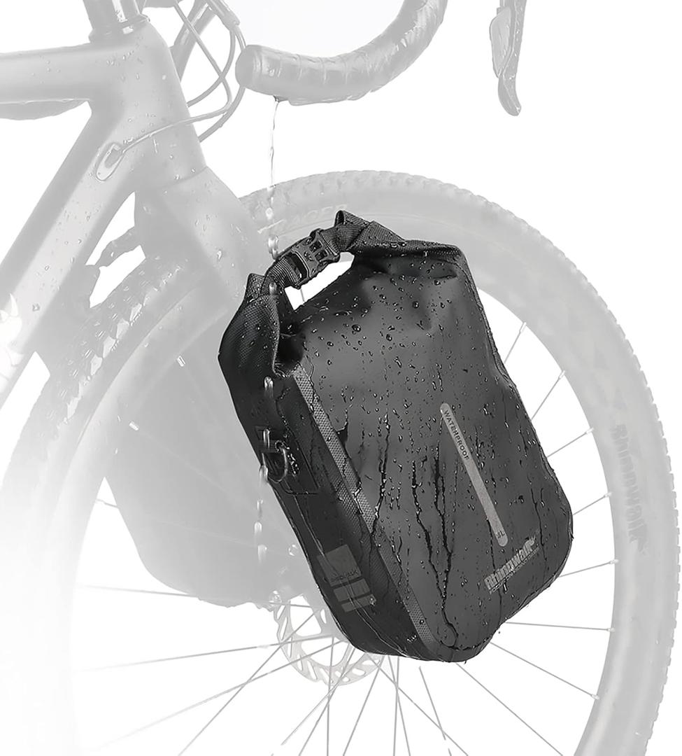 Rhinowalk Bike Front Pannier Bag Fork Bag Waterproof Bicycle Rack Bag Shoulder Bag for E-Scooter Mountain Bike Accessories -Black, 4L