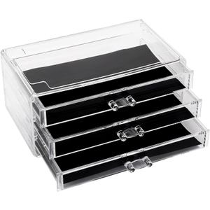 Sea Team Clear Makeup Organizer with Drawers, Acrylic Plastic Cosmetic Display Case, Jewelry Storage Box, Holder for Dresser, Bathroom, Vanity, Countertop (3 Middle Drawers)