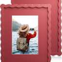 8X10 Wavy Picture Frame With Mat For 5x7, Wavy Edge Wooden Picture Frame with Real Glass - Wall Mount and Tabletop Display, Red, 2 Pack
