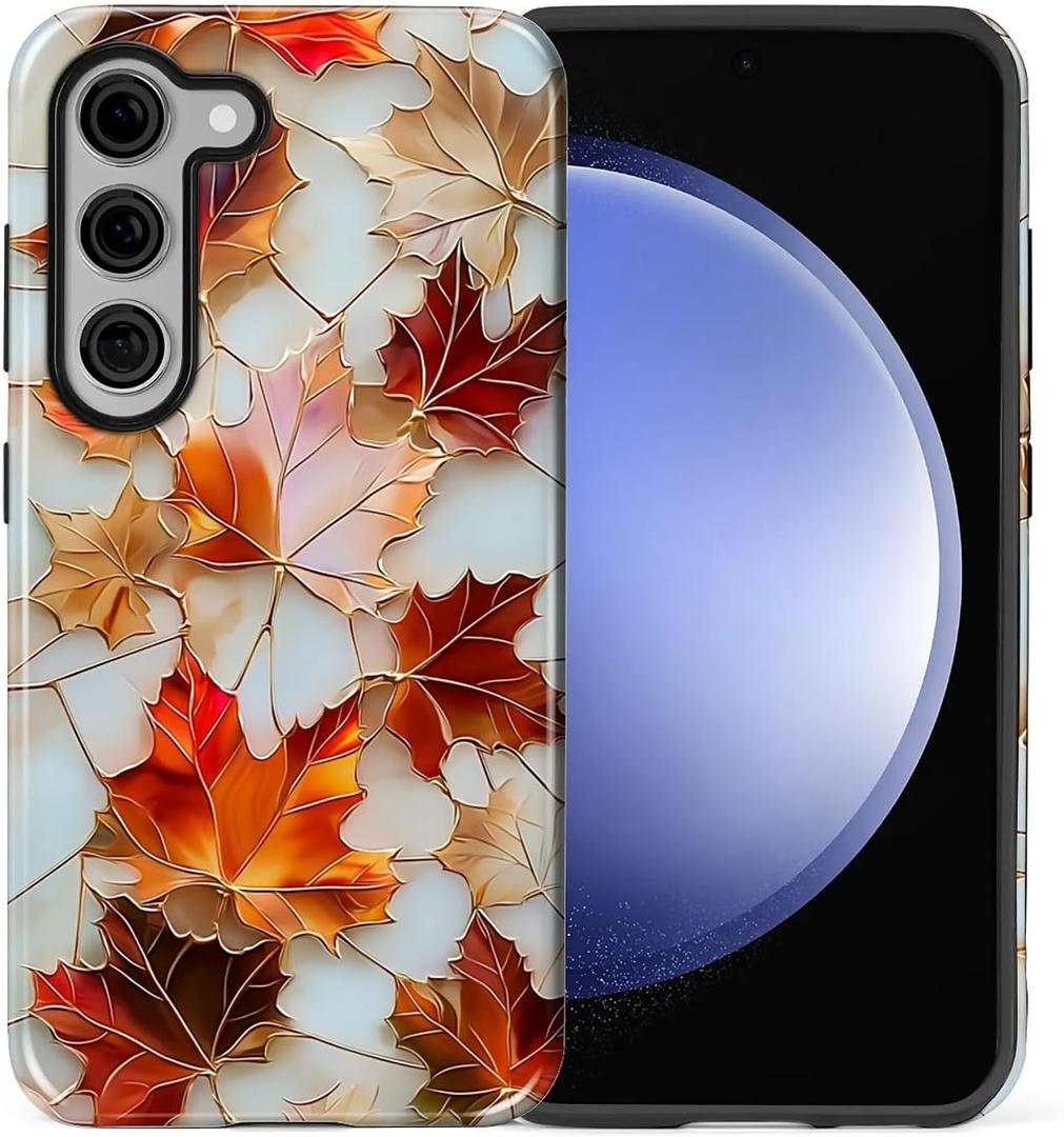 ZHEGAILIAN Case Compatible with Samsung Galaxy S23,Maple Fall Leaves Aesthetic Stained Glass Design Phone Case,Hybrid 2-Layer Hard Shell for Girl Boy Women Men