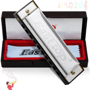 East top Harmonica, C Key Blues Harmonica for Beginners and Adults, Kids and Teenagers,10 Holes Mouth Organ Blues Harp For Students as Gift (silver)