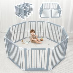 Comfy Cubs Baby Gate Playpen - 57 x 57 x 25 in, Extends Up to 228” - Pine Wood Foldable Playpen with Child-Proof Lock - Easy Assembly Baby Fence Play Area for Babies & Toddlers - Pacific Blue