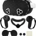 8-in-1 Silicone Cover Set for Meta Quest 3s Accessories, Juylay VR Protective Cover Accessories for Oculus Quest 3S with Facial Interface, Shell Cover, Controller Grip Cover, Joystick Caps, Black