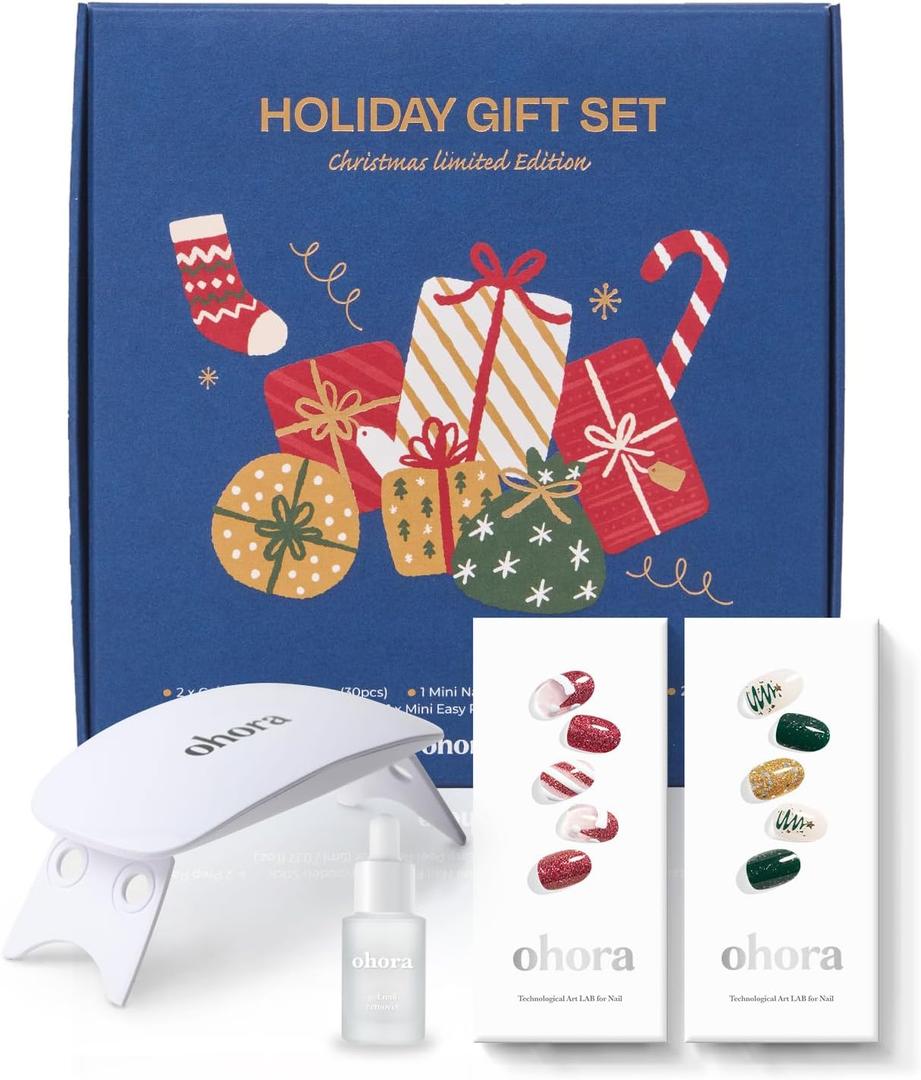 ohora Semi Cured Gel Nail Strips ([2025 Christmas Set] N Santa Cane & N Christmas Magic) - Works with Any Lamps, Salon-Quality, Long Lasting, Easy to Apply & Remove
