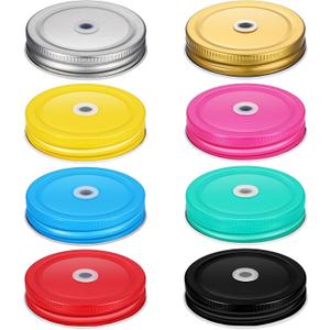 Mudder 8 Pieces Metal Regular Mouth Mason Canning Jar Lids with Straw Hole Leak Proof Reusable Jar, 2.7 Inch (Multicolor)