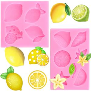 4 Pcs Lemon Fondant Mold, Summer Fruit Flower Shape Silicone Molds for Candy Chocolate Lemon Slices Resin Mold for Cake Decoration Dough