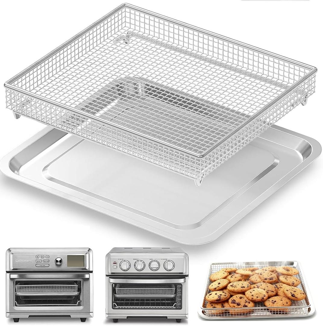 Air Fryer Tray Replacement for Cuisinart TOA-60 TOA-65 TOA-70 Airfryer Convection Toaster Oven, 12.4"x11" Stainless Steel Baking Sheet Pan and Mesh Wire Rack Basket Accessories Parts, Dishwasher Safe