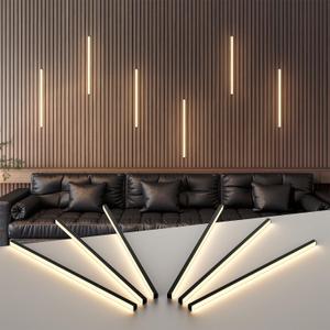 Wall Led Lights - GloryAir 6pcs Black 3000K Warm White Led Panel Light Strips, Self-Adhesive Dimmable Touch Switch Wall Slat Lights for Wood Slat, Fluted Panel, Bedroom Headboard