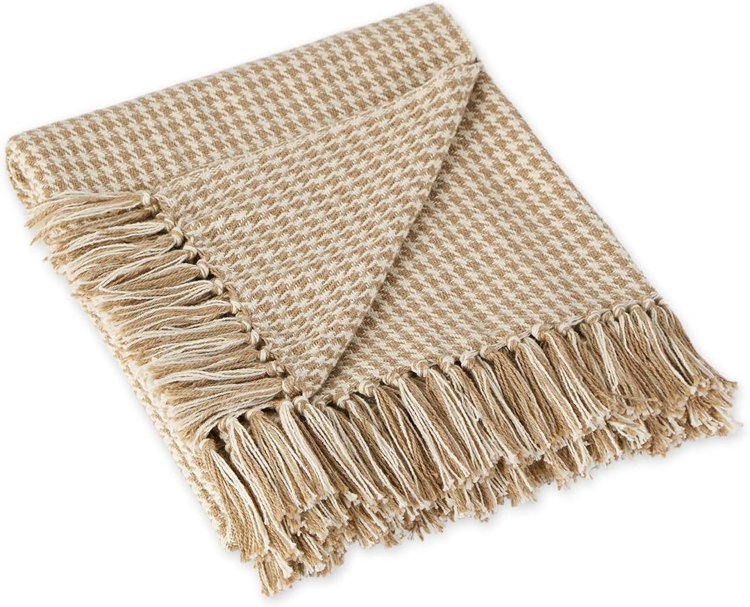 DII California Casual Houndstooth Woven Throw, Stone, 50x60