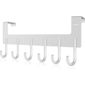 ACMETOP Over The Door Hooks, Aluminum Door Hanger Hook with 6 Coat Hooks for Hanging, Heavy Duty Over The Door Coat Rack for Towel, Bag, Robe, Back of Bathroom, Silver