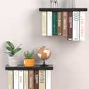 Floating Book Shelves for Wall Mounted Set of 2, Wood Hanging Bookshelf, Book Display Shelf for Wall, Unique Space Saving Book Shelf Wall Book Holder (Black)