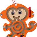 Wooden Maze Toys,1Pack Maze Puzzle Game Montessori Labyrinth STEM Activity Puzzle Fine Motor Skill for 3 4 5 and 6 Year Old (Monkey)