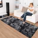 Tie-Dyed Runner Rug for Bedroom Black Grey 2x6ft Fluffy Area Rug Bedside Runner Rug for Kids Room Boys Teens Nursery Baby Living Room Dorm Home Decor Carpets