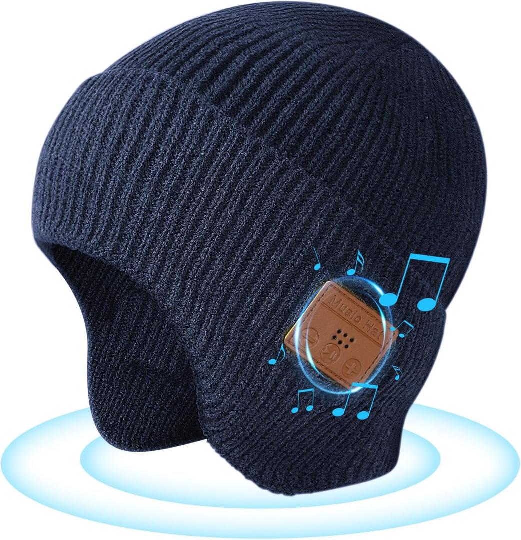 Bluetooth Beanie for Men Women, HD Stereo Sound Beanie with Headphones, Unique Tech Gifts for Men Husband Him Teen (Blue)