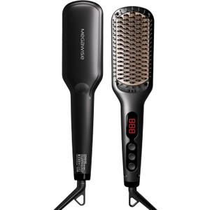 MEGAWISE Pro Ceramic Ionic Hair Straightener Brush for Home Salon | MCH Fast 20s Heating Tech with Auto-Off Safety | Anti-Scald with Universal Dual Voltage | Rotatable Power Cord (Black)