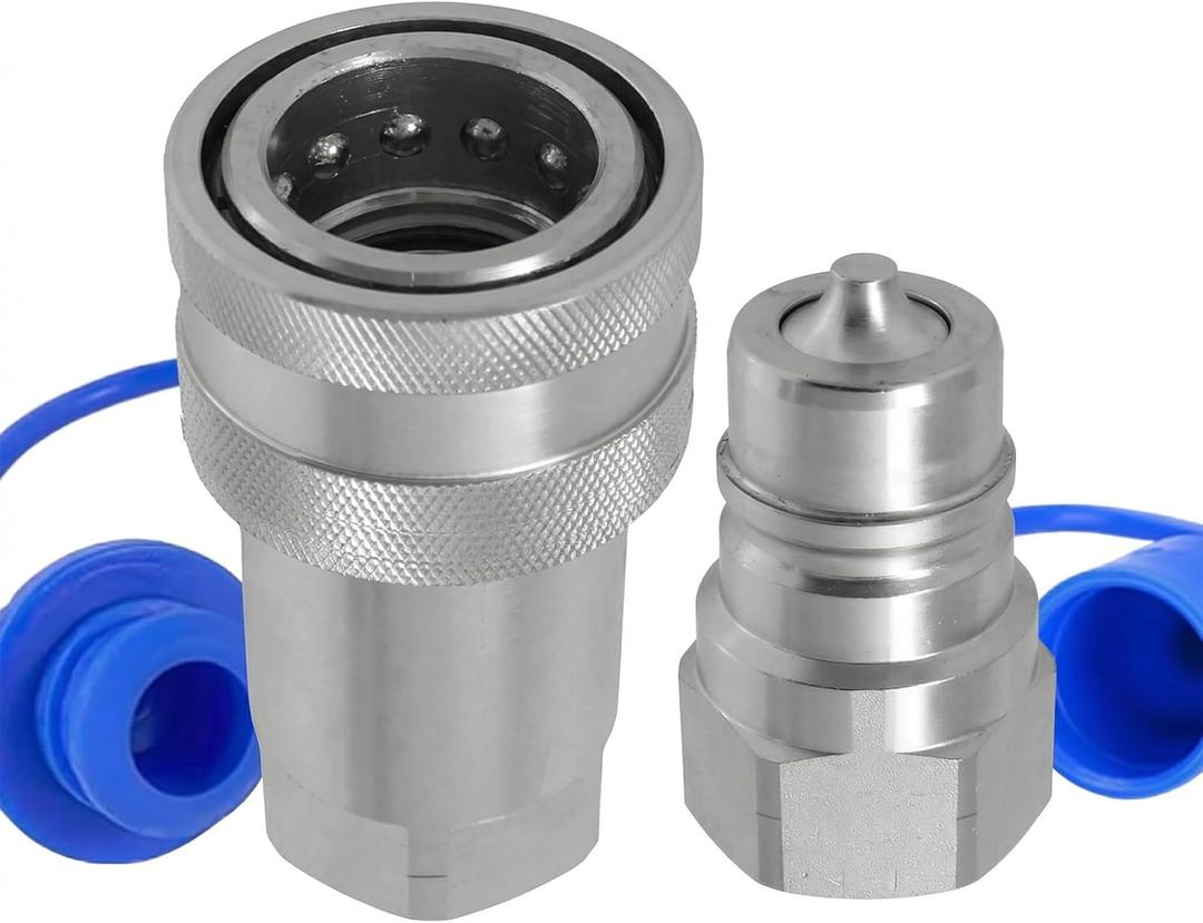 1/4" Ag ISO 7241-A Hydraulic Quick Connect Tractor Couplers with Dust Caps,Poppet Pioneer Style,Hydraulic Quick Coupler 1/4" NPT Thread & Body-1 Sets