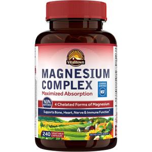 Vitalitown Magnesium Complex Supplement 500mg - NSF Certified Magnesium Glycinate, Malate, Taurate & Citrate - Chelated High Absorption & Gentle on Stomach - Vegan Non-GMO 240 Capsules (BBD 05/2028)