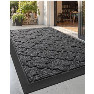 LUMI Large Thin Door Mat, Low Profile Front Doormats for Entryway, Absorbent Mud Resistant Outside Welcome Mats, 32"x48", Quatrefoil Grey
