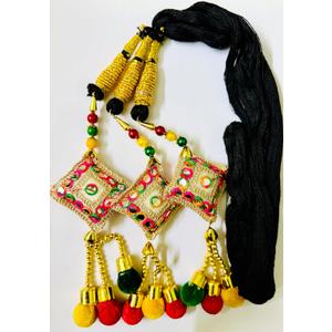 Women Patiala Shahi Handmade Paranda/Parandi Traditional Hair Accessory Braid Tassles/Hair Extension/Choti (Black with Golden Color Hangings), For Indian Wedding