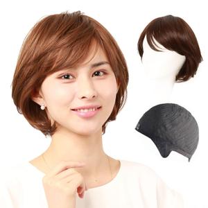 Short Casual Bob Wig with Bangs for Asian Young Women (Human Hair Blend+Medical Base, C9 Natural Brown)