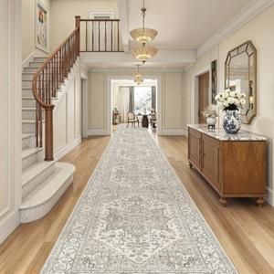 Madane Hallway Runner Rug 3x20 Washable Kitchen Runners 20ft, Beige/Brown | Vintage Non Slip Extra Long Area Rugs , Soft Low-Pile Farmhouse Wide Floor Carpet for Corridor Entryway Bathroom Bedroom