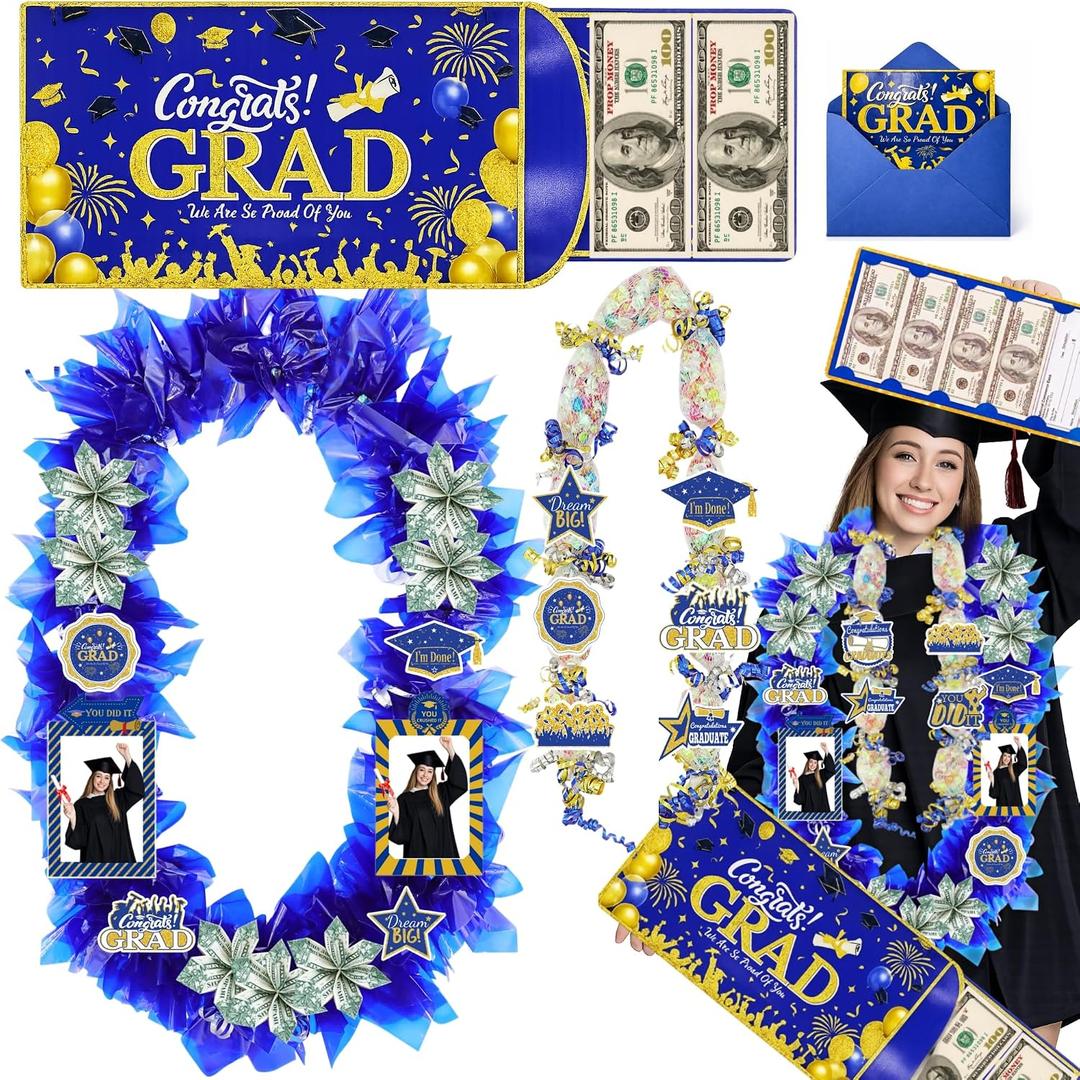 Class of 2026 Graduation Leis with Money Gift Set, 2 pcs Candy Lei Graduation Cash Holder,Personalized Graduation Gifts Money Leis with Photo Frame Congrats Grads Gift Idea for Graduate Party Supplies