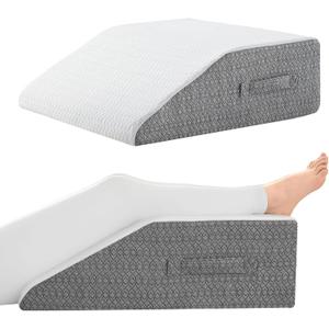 Leg Pillow for Elevation & Support, 24"x22"x8" Memory Foam Cushion with Grey White Patterned Polyester Cover, Ideal for Improving Circulation & Relaxing Leg (Flat to top 8 in)