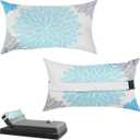 Chaise Head Rest Pillows Set of 2, Outdoor Lounge Pillow Lumbar Pillows with Insert and Adjustable Elastic Strap Decorative Pillows for Patio Beach Pool Chair, Light Blue Gray Flower