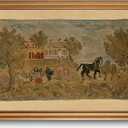 XJYISUO Vintage Gold Framed Wall Art Horse Wall Decor Rustic Canvas Art Farmhouse Pictures Neutral Paintings Cottagecore Artwork For Living Room Bedroom Dining Room, 24"L x 16"W