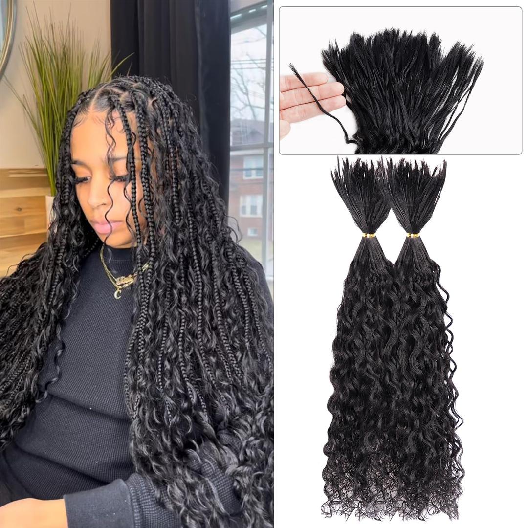 Pre-Divided Human Braiding Hair for Boho Braids Water Deep Wave Human Hair Bulk for Braiding Curly Human Hair for Boho Locs Boho Crochet Braids Human Hair Extensions (1B, 22"-80Strands)