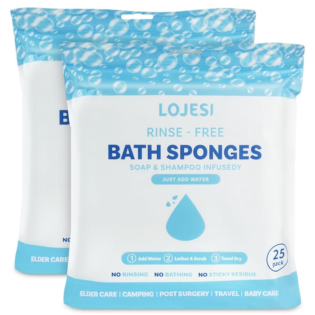 Bath Sponges No Rinse Bathing Wipes  50 Pack Disposable Body Wipes for Adults Bathing No Rinse, Elderly and Bedridden Care  Rinse-Free Bath Sponges for Hygiene, Travel, Camping, and Caregiving