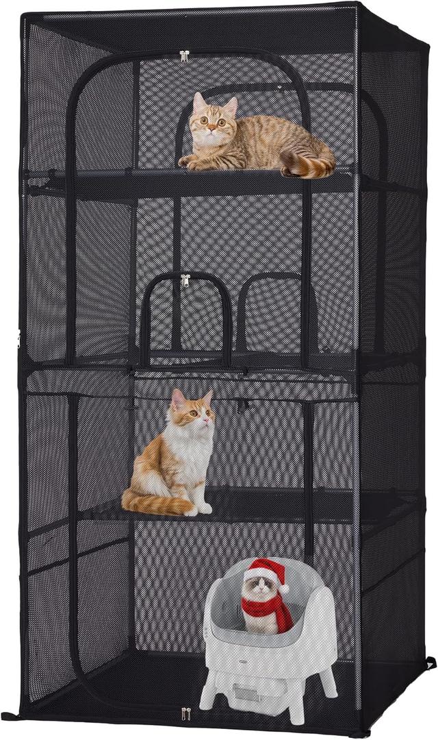 Rockever 4 Tiers Catio Outdoor Cat Enclosure, 61.4" Cat Cage with Window Acess, Indoor Outdoor Cat House for Multiple Cats, Large Cat Patio 6 Doors with Waterproof UV-Resistant Roof