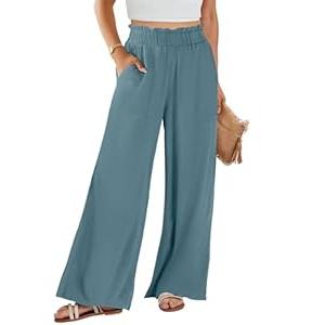ANRABESS Womens Linen Pants 2025 Summer Casual Loose Wide Leg Palazzo Pants High Waist Flowy Beach Trousers Work Outfits Lake Small