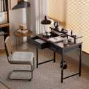 Pamray 32 Inch Small Computer Desk with Monitor Stand and 2 Drawers
