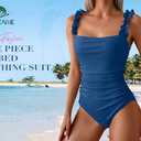 Eomenie Women's One Piece Swimsuit 2025 Tummy Control Square Neck Bathing Suit Ruffle Straps Ribbed Swimwear Royal Blue Medium