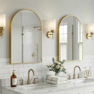 Furnivio Arched Mirror for Wall, 36x24 Inch Bathroom Vanity Arched Wall Mirror with Metal Frame, Anti-Rust, Tempered Glass, Wall Mounted Mirror for Bedroom, Living Room, Entryway, Gold
