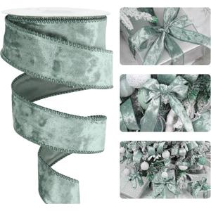 HUIHUANG Dusty Blue Velvet Ribbon Wired 1.5 inch, Blue Christmas Velvet Ribbon for Gift Wrapping, Christmas Tree, Bows, Wreaths, Garland, Wedding Decor, Home Decor, Crafts-Continuous 10 Yards/Roll
