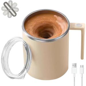 Electric Mixing Mug,Electric Stirring Coffee Mug,Coffee Mugs,Suitable for Coffee, Milk, Cocoa and Other Beverages (Cream White) (12 Ounces)