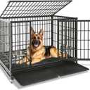 Homey Pet 48 Inch Heavy Duty Indestructible Dog Crate, Stackable Escape Proof Dog Cage Kennel Indoor with Two Trays, Metal Grids, Wheels, Bowls, Double Doors for High Anxiety Large Dogs (47.5"L x 30.0"W x 36.5"H), Black 