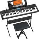 61 Key Keyboard Piano, Portable Electric Piano Keyboard w/LCD Screen, Built-In Speakers, Headphones, Stand, Stool, Music Rest, Microphone, 300 Timbres, 300 Rhythms, Jikada-61 Key Keyboard Kit