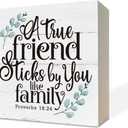 Christian Sign, Wooden Box Sign Desk Decor, Friendship Scripture Wood Plaque, Rustic Wood Table Sign, Thank You Gift for Friend, Proverbs 18:24 - A True Friend Sticks By You Like Family Sign