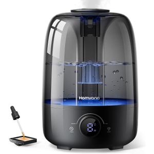 Homvana Humidifiers for Bedroom Diffusers - Top Fill 3.5L Cool Mist Humidifier Large Room, 40H Runtime Diffusers for Home, Air Humidifier for Plants, Baby Nursery, Essential Oil Diffusers (Black)