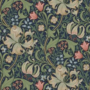 NuWallpaper x Morris & Co. Golden Lily Indigo and Rose Peel and Stick Wallpaper, MCS6602