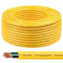 10/3 SJTW Yellow Wire 50 Feet - 10 AWG 3 Conductor SJTW Cable with UV-Resistant Jacket for Motor Leads, Battery Chargers and Machine - 50 ft Electrical Wire