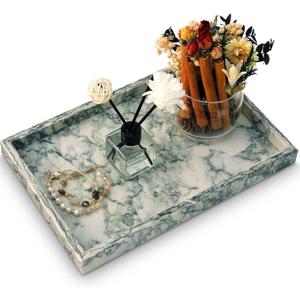 Marble Bathroom Tray,Pure Natural Vanity Tray,Marble Tray for Kitchen Counter Non-Ceramic/Non-Resin,Stone Trays 12 x 8 inch Cyan Green